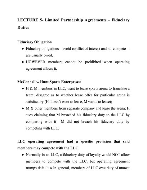 C0-5 - Lecture notes 5 - LECTURE 5- Limited Partnership Agreements