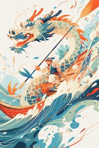 Chinese Dragon Boat Racing In River Scenes Premium Ai Generated Vector