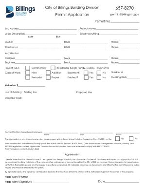 Fillable Online City Of Billings Building Division Permit Application