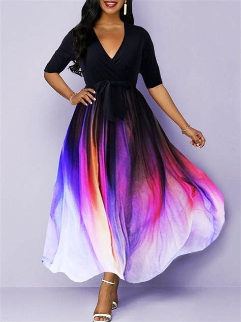 V Neck Mid Calf Short Sleeve Regular A Line Dress Maxi Dress With Sleeves Maxi Gown Dress