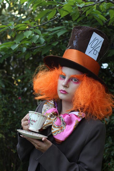 Deluxe Mad Hatter Top Hat And Orange Hair Fancy Dress Halloween Costume