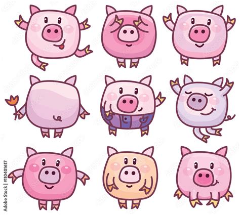 Vector Cute Pigs Cartoons Isolated Stock Vector Adobe Stock