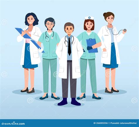 Medical Team Doctor And Nurse Assistant Cartoon Character Stock Vector Illustration Of