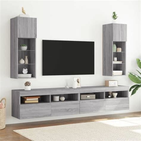 Atyhao Meubles TV avec lumières LED 2 pcs sonoma gris 30 5x30x90 cm