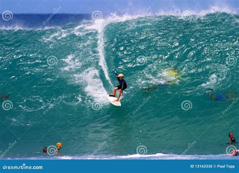 Teen Surf Boy, Surfing A Big Wave In Hawaii Editorial Image - Image ...