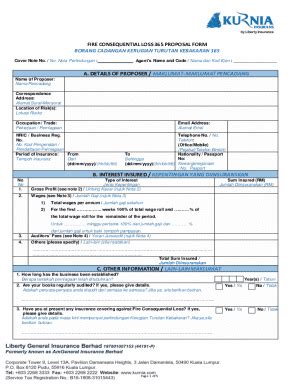 Fillable Online Zgtmb Fire Consequential Loss Takaful Proposal Form