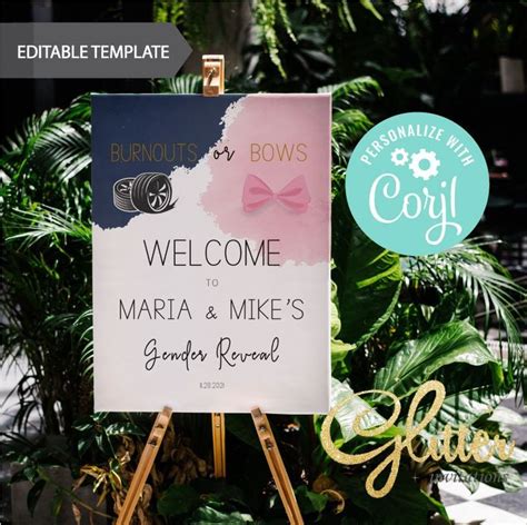 Editable Burnouts Or Bows Gender Reveal Shower Printable Welcome Sign