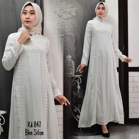 Jual Baju Gamis Putih Busana Muslim Baju Muslim Wanita Std