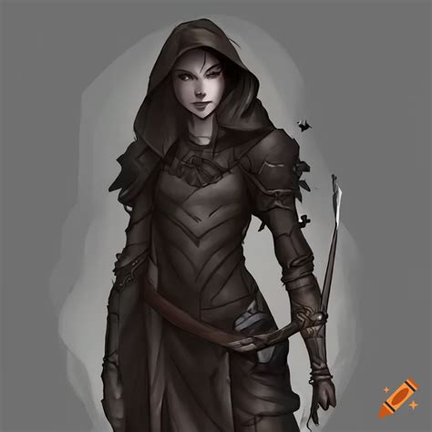 Half Elf Rogue Female Long Dark Hair Pale Skin Full Body Dark