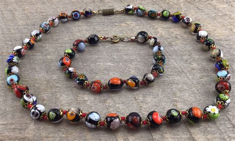 Vintage Millefiori Venetian Murano Glass Bead Necklac Gem