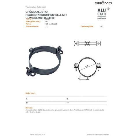 GRÖMO ALUSTAR Standrohrschelle Anthrazit ø80 mit Gewindemutter M10 SX