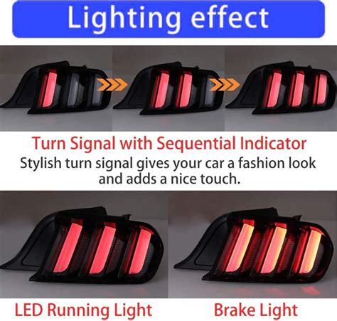 Winjet 2015 2023 Ford Mustang Clear LED Tail Lights With Sequential