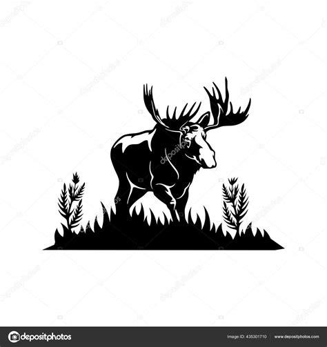 Horned Elk Moose Wildlife Stencils Mountain Silhouettes Vector