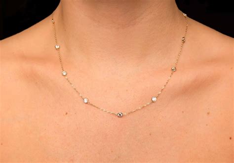 Diamond Station Necklace K Gold Bezel Created Diamond Tcw By The