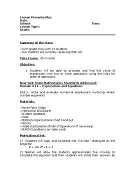 Order Of Operations Lesson Plan 6 Ee 1 By Mr Navs TpT