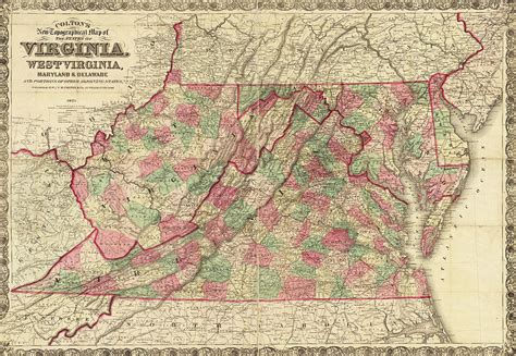 1861 Historical Map of Virginia and West Virginia in Color Photograph ...