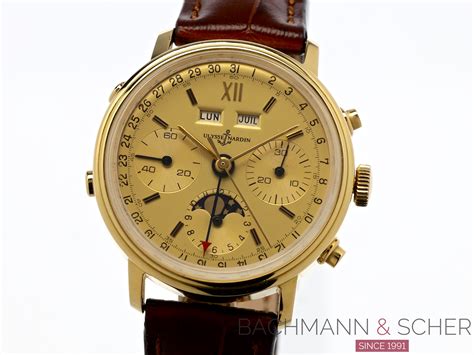 Vintage Calendar Moon Phase Chronograph 18k Yellow Gold Valjoux Cal 88