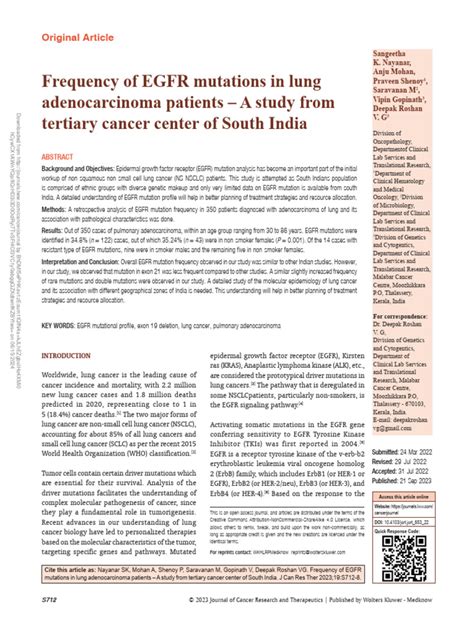 Frequency Of Egfr Mutations In Lung Adenocarcinoma40 Pdf Epidermal