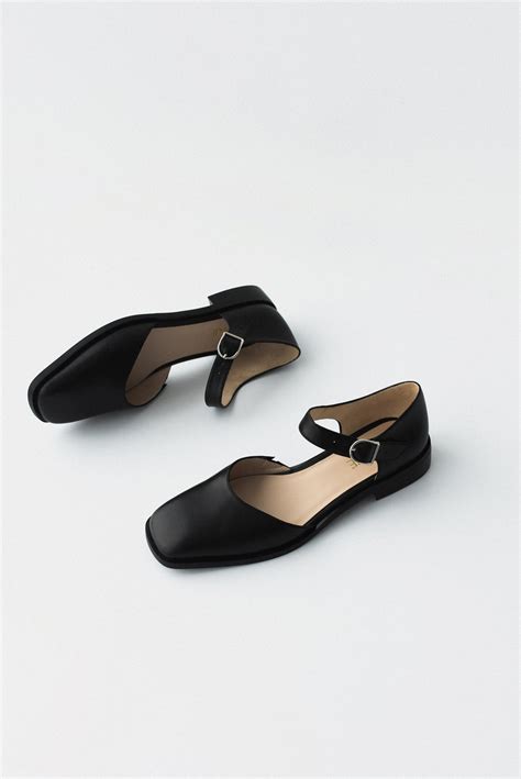 Square Toe Mary Jane In Black Leather Women Flats Shoes Low Etsy