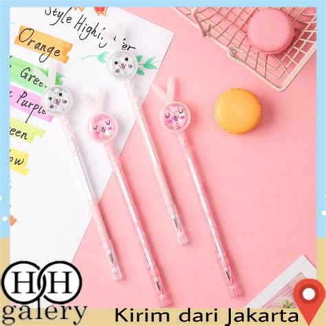 Pena Karakter Payet Gliter Bunny Lucu Black Ink Gel Pulpen Murah Gel