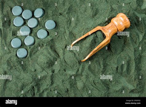 Spirulina Algae Powder And Tablets Arthrospira Platensis Stock Photo