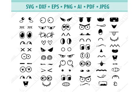 Cute Face Svg, Funny eyes Svg, Comics face Png, Eps, Dxf