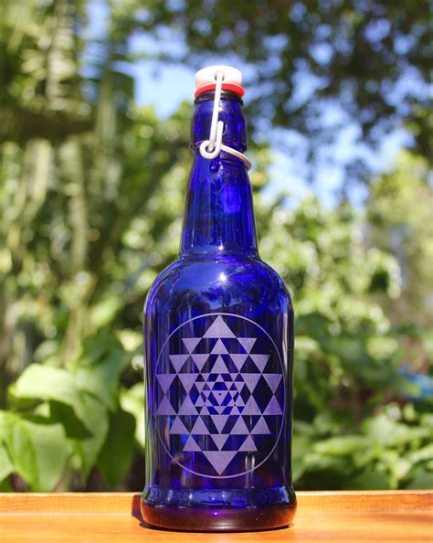 16oz32oz Sri Yantra Etched Cobalt Blue Glass Reusable Water Etsy