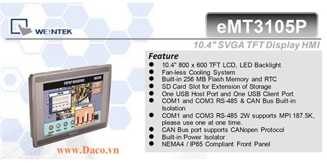 eMT3105P Màn hình cảm ứng HMI Weintek eMT3105P 10 4 Inch TFT CAN Bus Audio