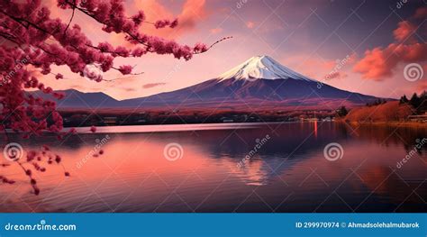 Amazing Landscape Of Mt Fuji With Sakura Flowers Stock Photo Image