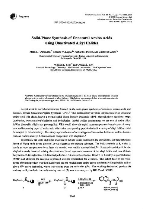 PDF Solid Phase Synthesis Of Unnatural Amino Acids Using Unactivated