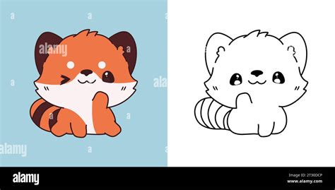 Cute Isolated Red Panda Illustration and For Coloring Page. Cartoon Clip Art Baby Animal ...