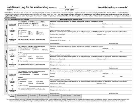 Unemployment Job Search Log Example