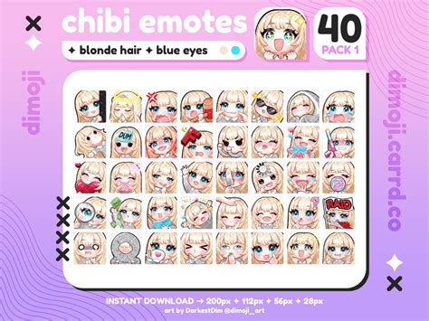 P U Cute Chibi Blonde Hair Blue Eyes Emote PACK X Emotes BUNDLE Twitch Discord Youtube