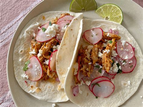 Easy Rotisserie Chicken Tacos Topped With A Radish Salsa Zezzacooks