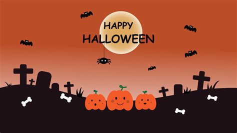 Happy halloween. Illustration of pumpkins on cemetery background ...