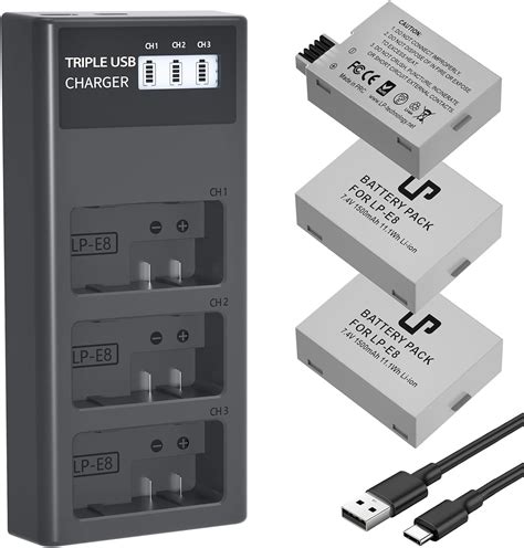 Amazon.com : LP-E8 Battery Charger Set, LP 3 Pack LP-E8 Replacement ...