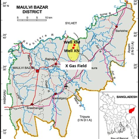 Location map of the study area showing wells as well as the gas field ...