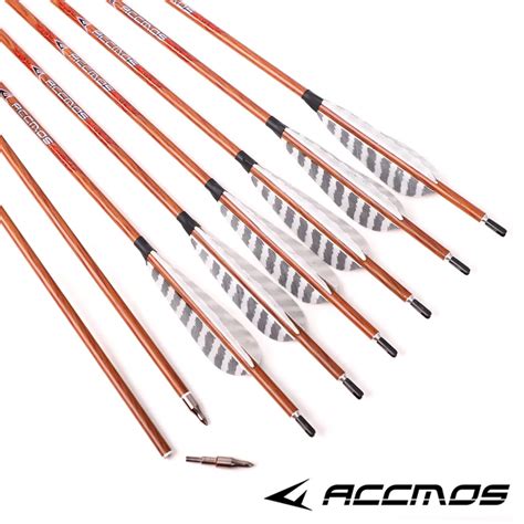 6 12pc ACCMOS Pure Carbon Arrow 32 Inch ID6 2mm Natural Feather Wood