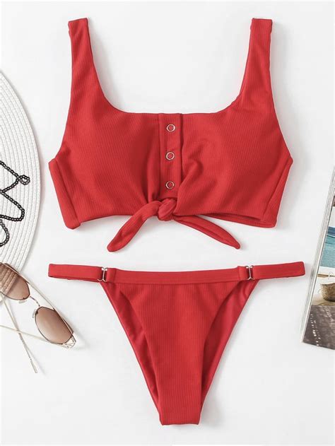 Shein Knot Front Bikini Set Swimsuits On Shein Popsugar Fashion