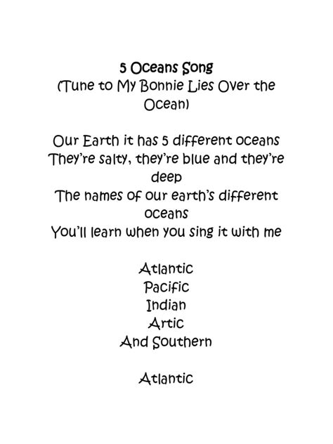 5 Oceans Song | PDF