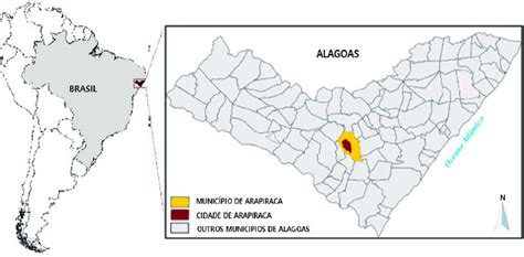 Localização do município e da área urbana de Arapiraca Alagoas Brasil