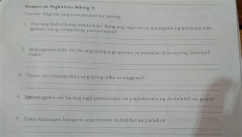 Gawain Sa Pagkatuto Bilang 3 Panuto Sagutin Ang Sumusunod Na Tanong