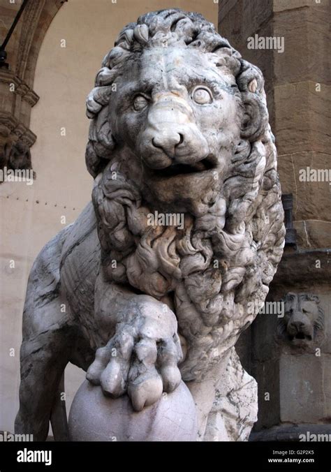 One Of The Medici Lions Displayed At The Loggia Dei Lanzi Florence