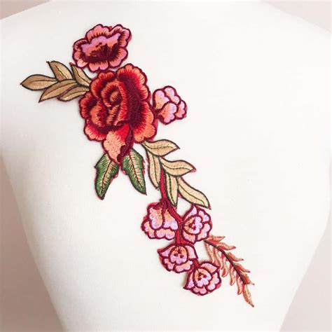 Large Red Rose Embroidery Iron On Shine Trim