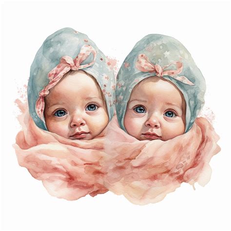 Watercolor Cute New Born Twin Baby On A Cute Blanket Clipart Singel