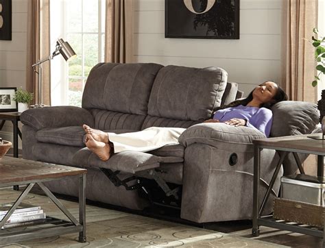 Reyes Power Lay Flat Reclining Sofa In Graphite Fabric By Catnapper 62401 G