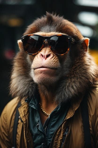 Premium AI Image | a monkey wearing a fur coat and sunglasses