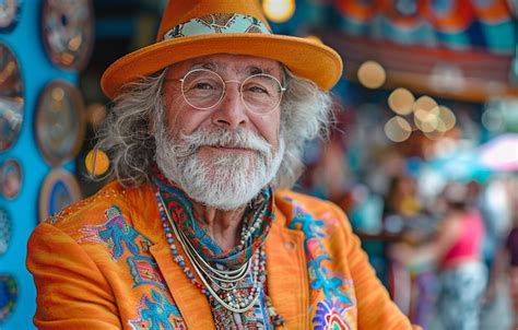 Premium Photo Mature Eccentric Man Dressed In Vibrant Colours