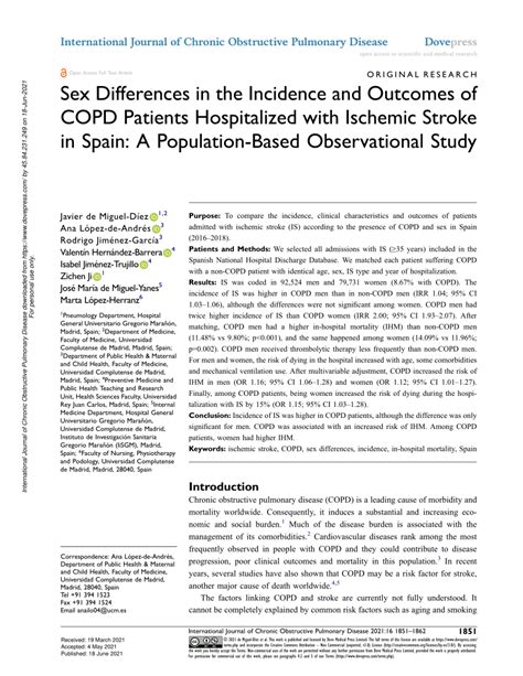 Pdf Sex Differences In The Incidence And Outcomes Of Copd Patients