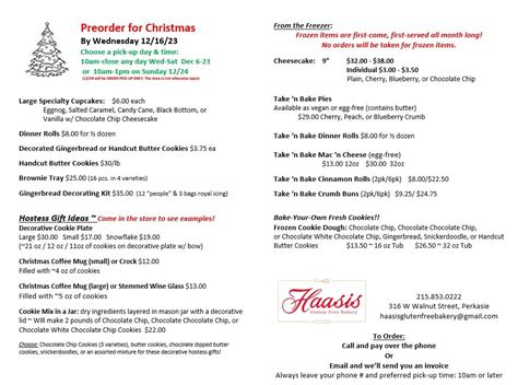 Holiday Menus — Haasis Gluten Free Bakery